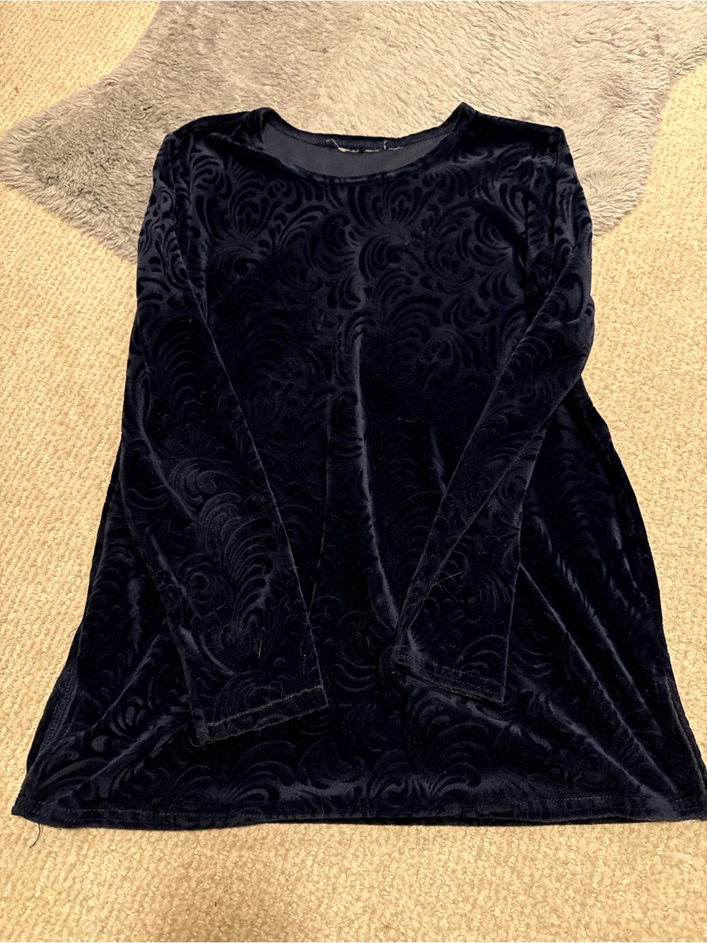 Velvet Long-Sleeve Women's Top in Navy